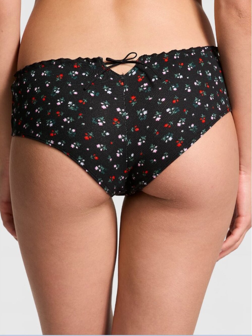 Victoria's Secret PINK Cotton Back-Tie Cheeky Black Floral (M) NWT!